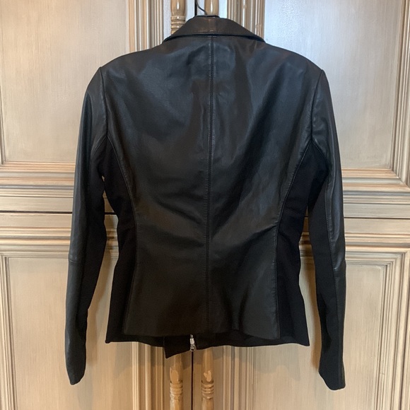 Emporio Armani Black Leather Jacket with Jersey Insets Size 44/US 8 NWT - Picture 8 of 9